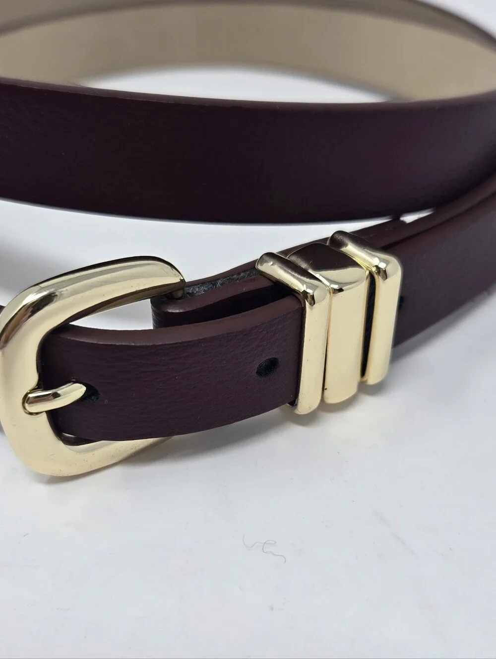 STEVE MADDEN MAROON OXBLOOD SKINNY BELT GOLD HARDWARE WOMEN OS DARK ACADEMIA